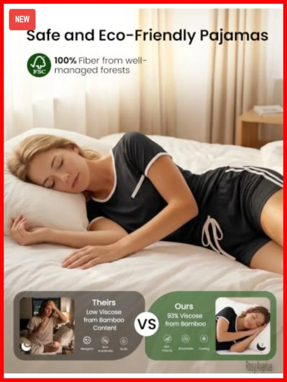 Women's Bamboo Pajama Set - 93% Bamboo Fiber, Soft Silk, Short Sleeve & Shorts,